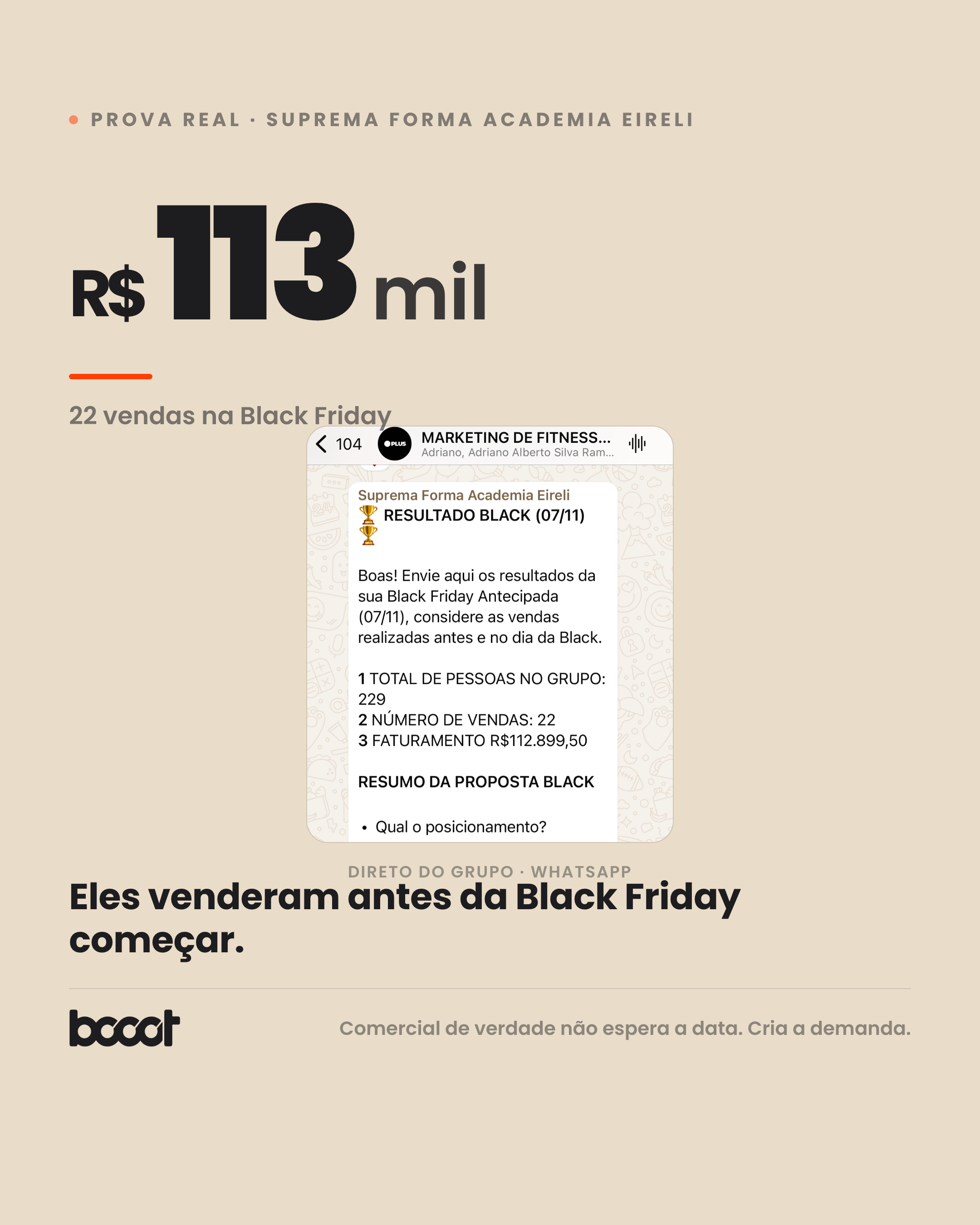 Suprema Forma · R$113 mil na Black Friday · print real do grupo